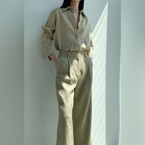 Oak and Fort 100% Linen Straight Leg Pants, beige, size 6